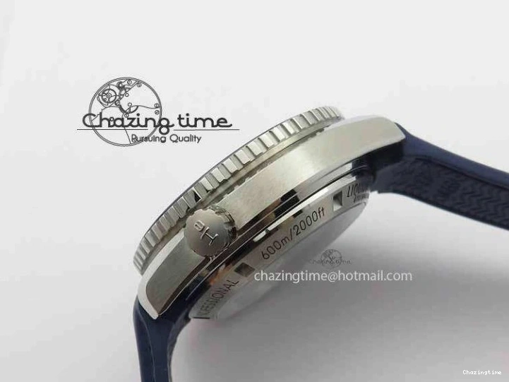 0203 Chic Planet Ocean Master Chrono 45mm SS OM 1:1 Best Edition Blue Dial On Blue Rubber Strap A 8172